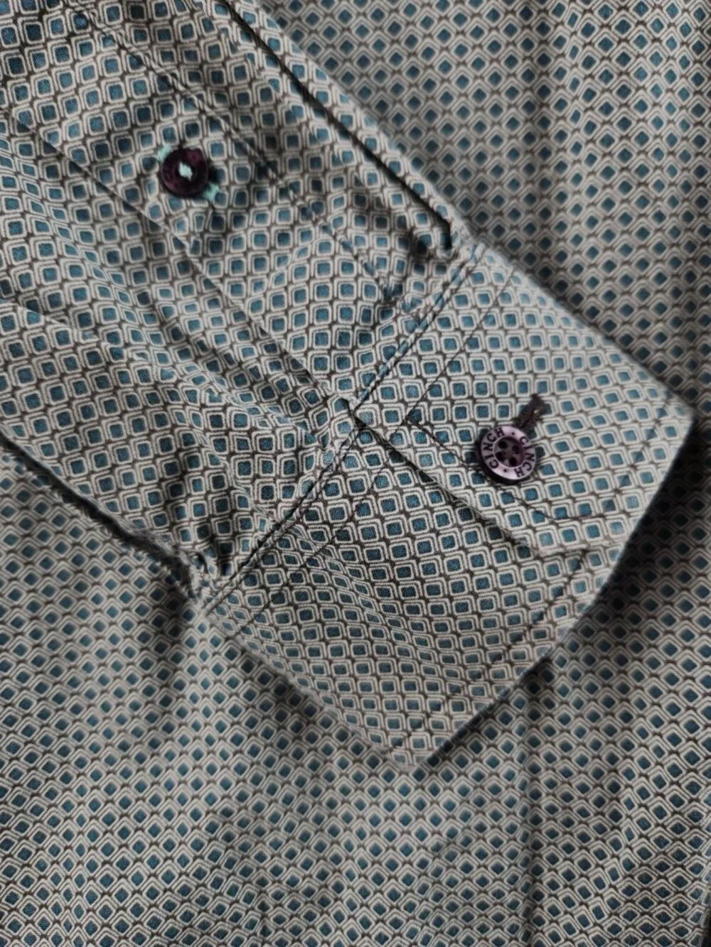 Cinch Medium Button Up Shirt Long Sleeve Geometric Green Blue Western Cotton Men